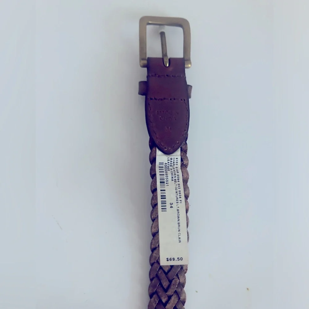 New Club Monaco Braided Leather Belt Charlie Light Brown Cognac
